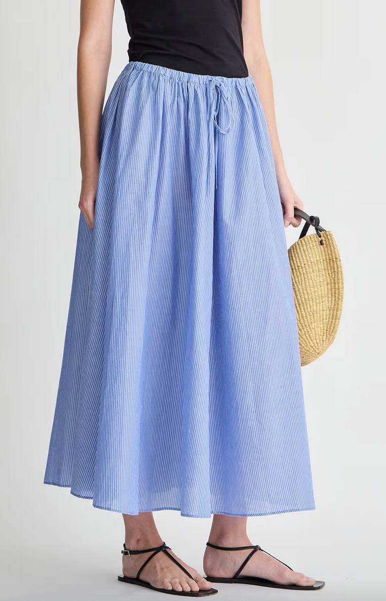 hanne tie maxi skirt micro stripe blue & cream