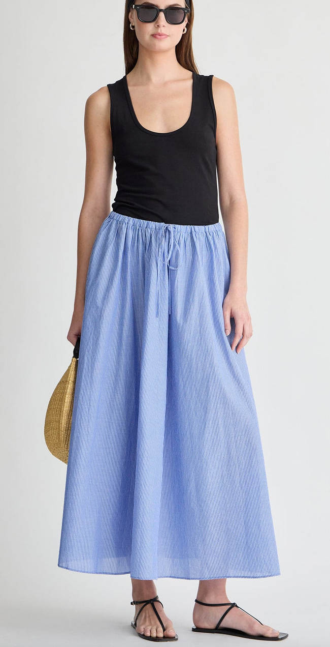 hanne tie maxi skirt micro stripe blue & cream