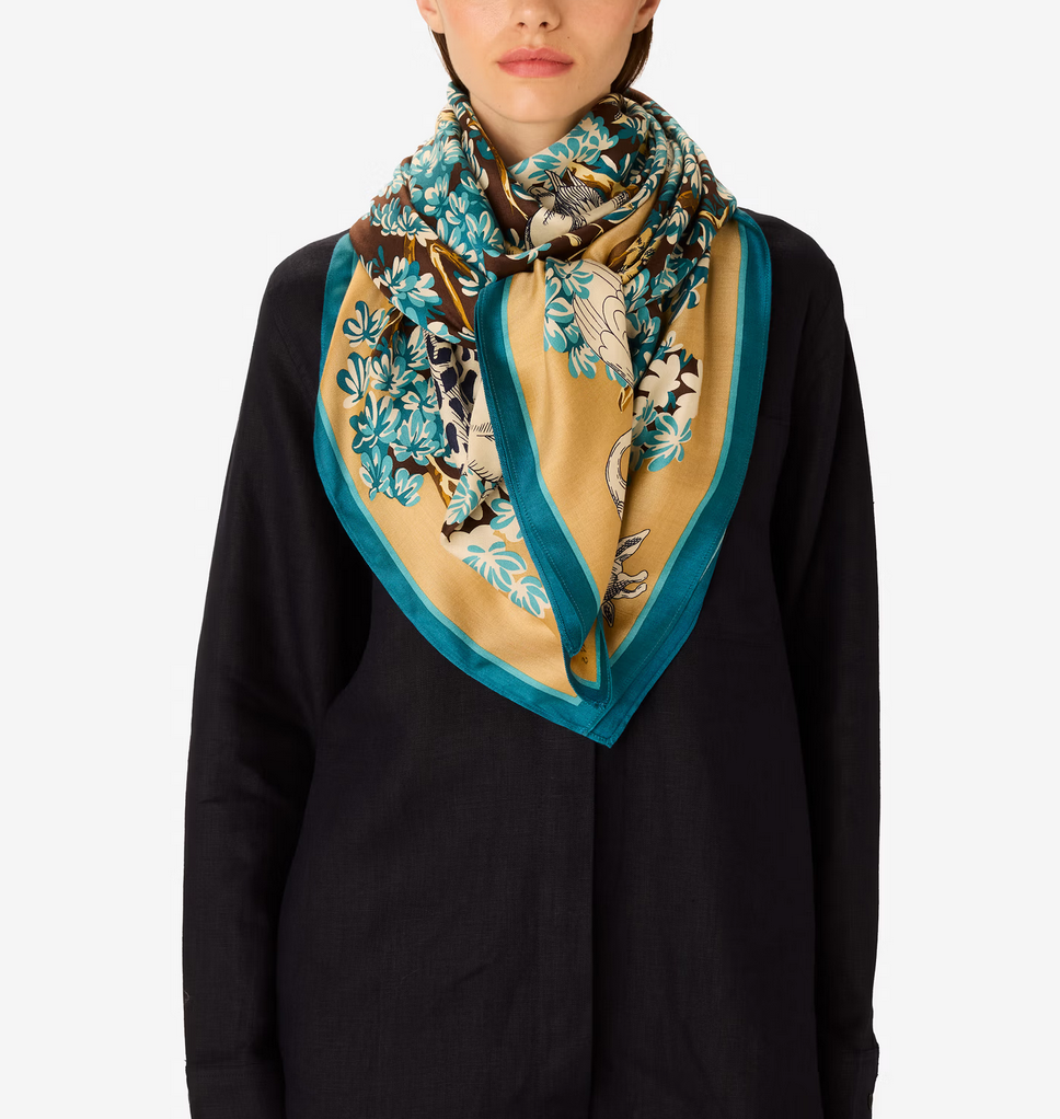 square scarf 130 bestiaire beige