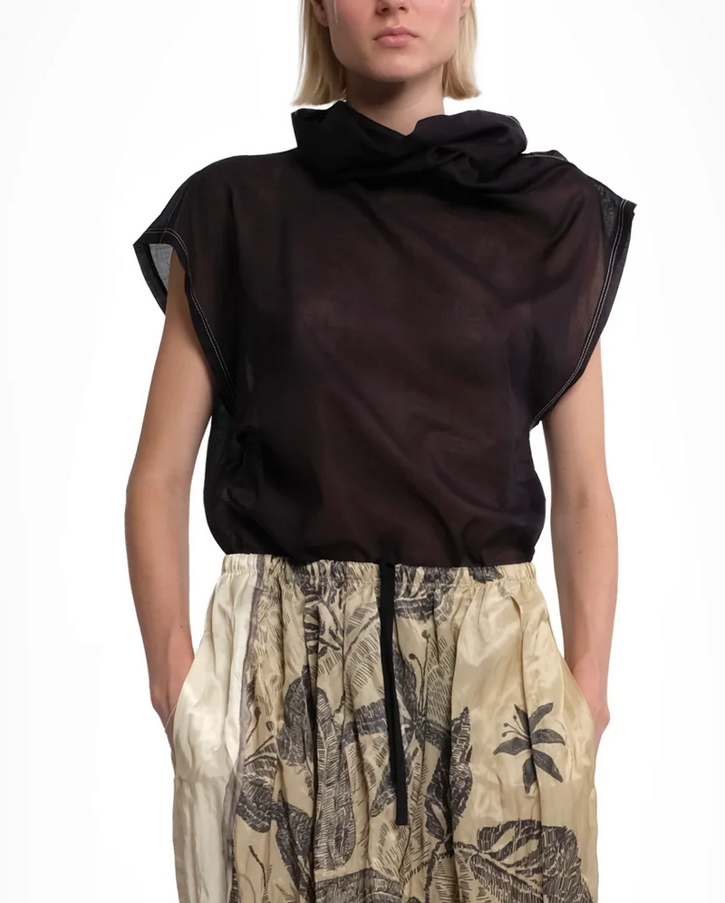 Papaya short sleeve black sheer muslin top