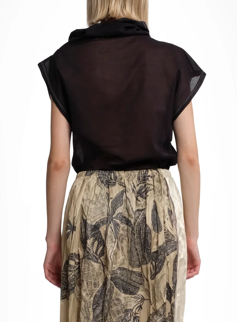 Papaya short sleeve black sheer muslin top