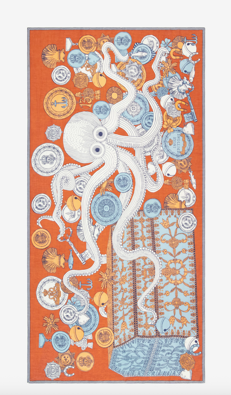 rectanlge scarf 100 octopus orange