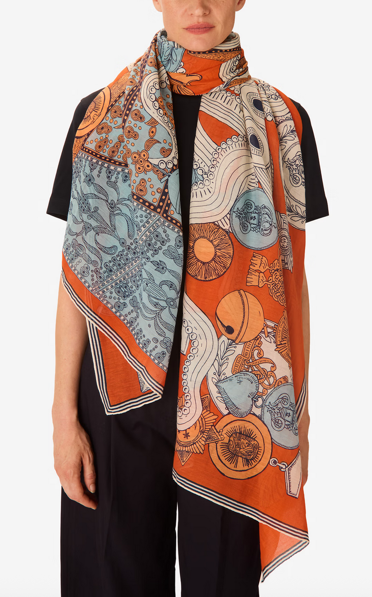 rectanlge scarf 100 octopus orange