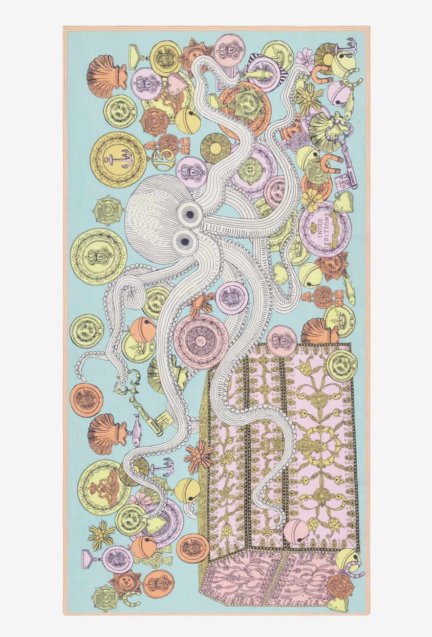 rectangle scarf 100 octopus turquoise