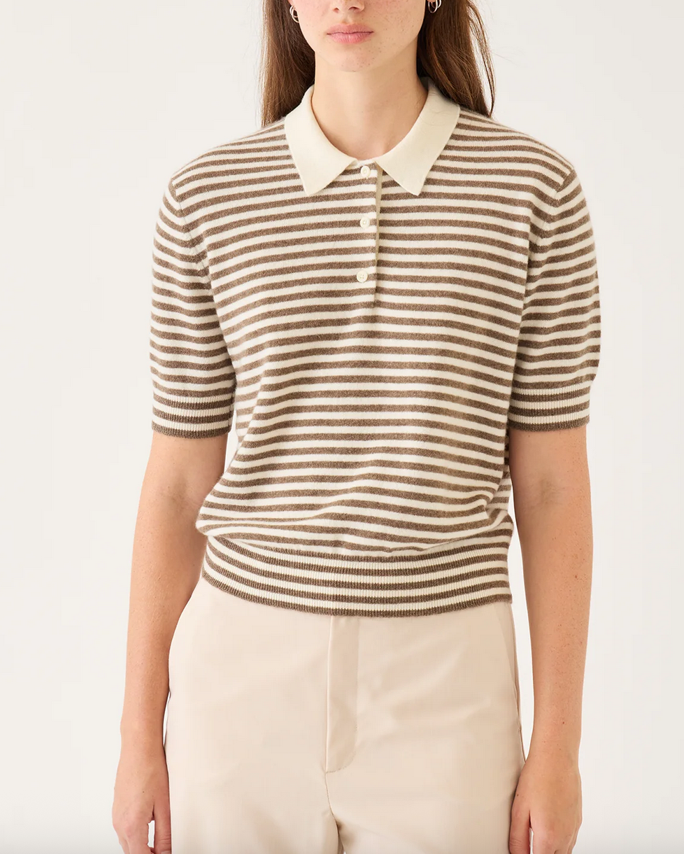 amelia stripe cashmere polo top