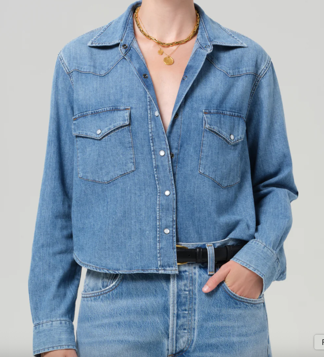 Cropped western shirt in caroline blue