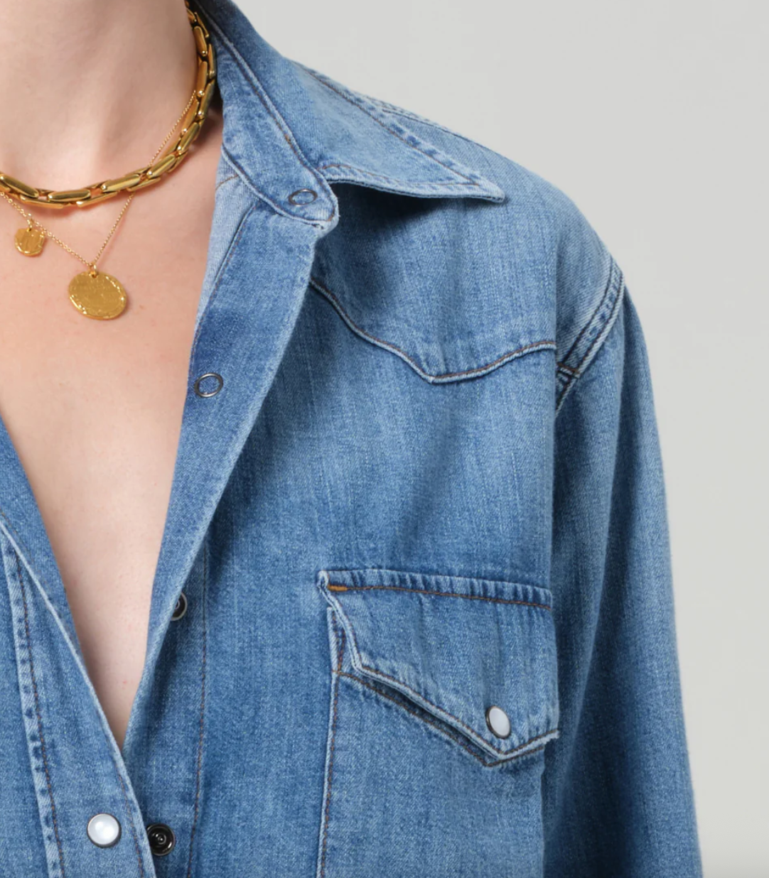 Cropped western shirt in caroline blue