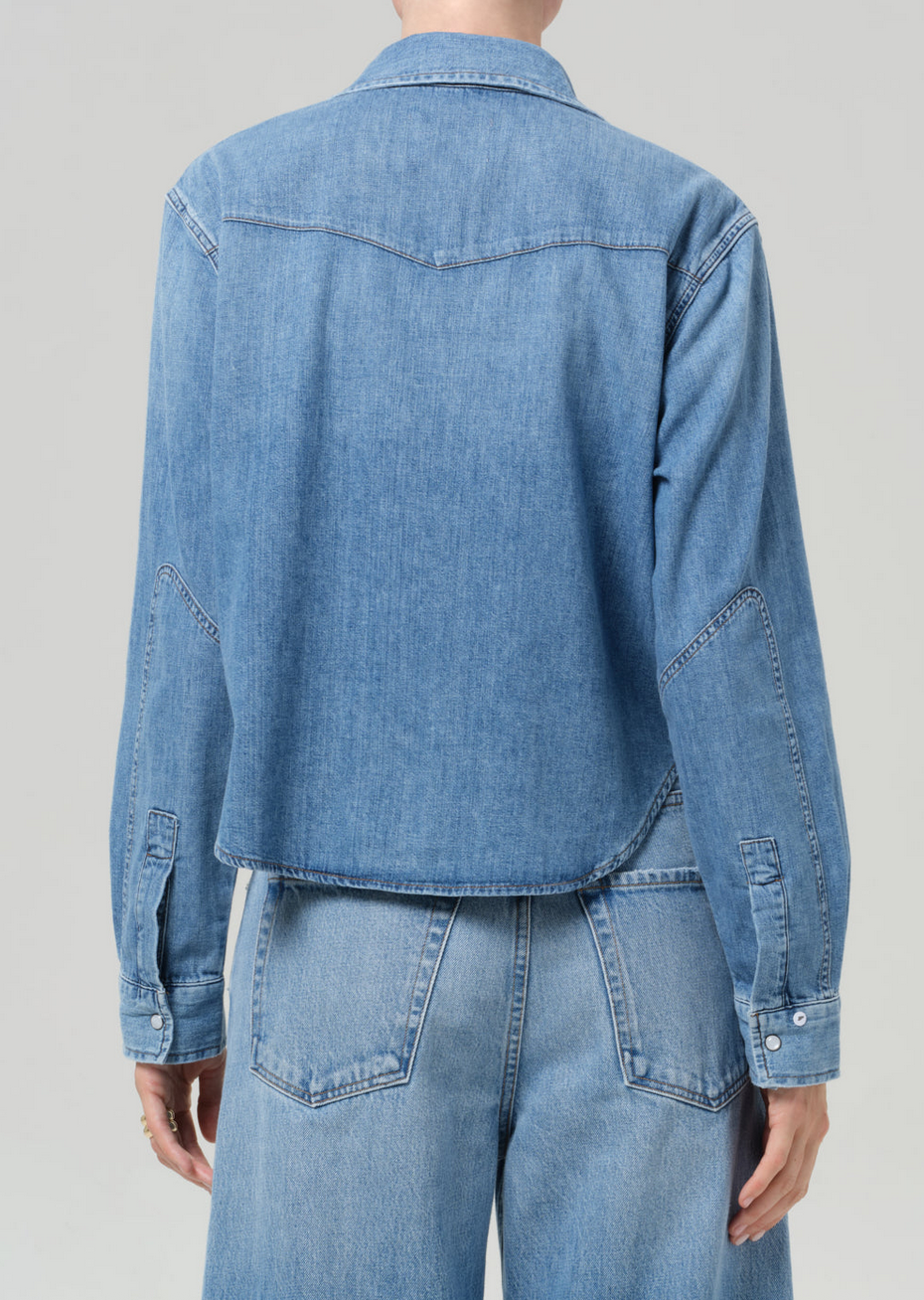 Cropped western shirt in caroline blue