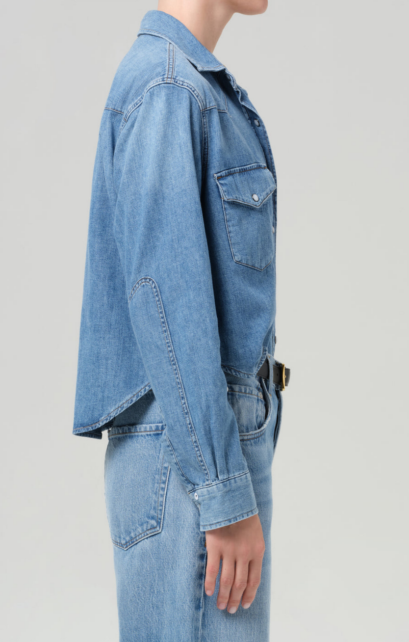 Cropped western shirt in caroline blue