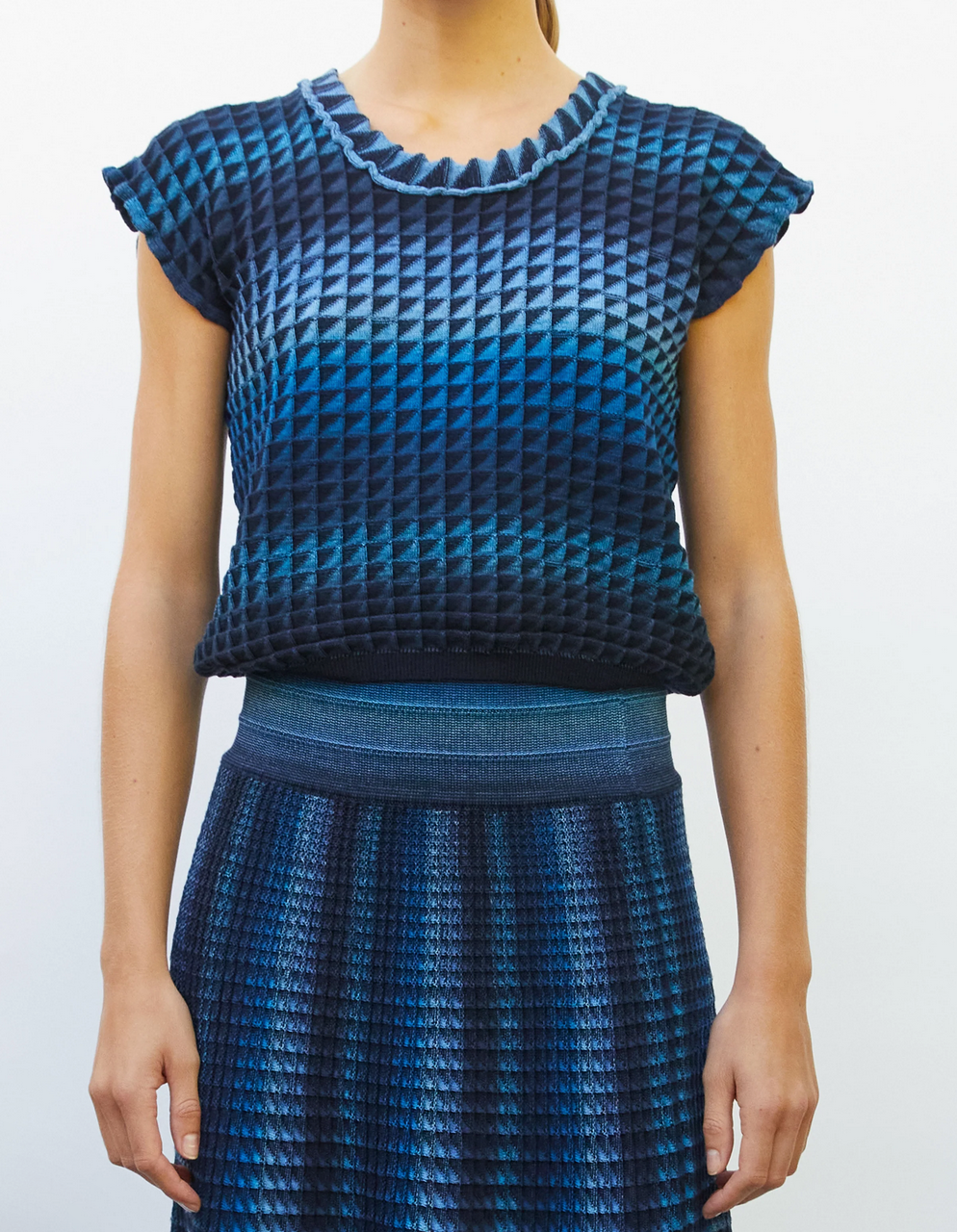 etincelle origami knit top midnight denim