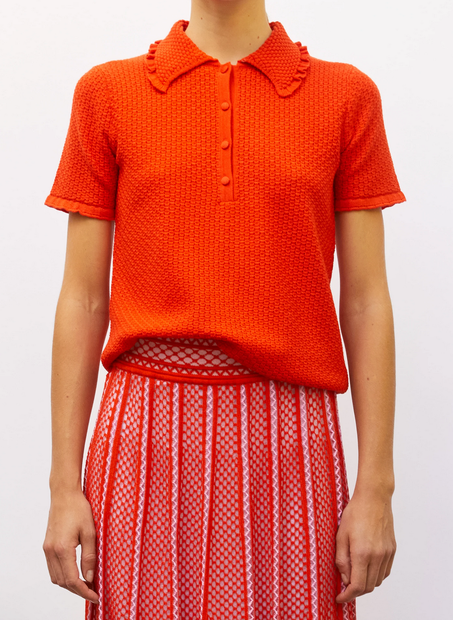 extra polo with ruffled neck blood orange