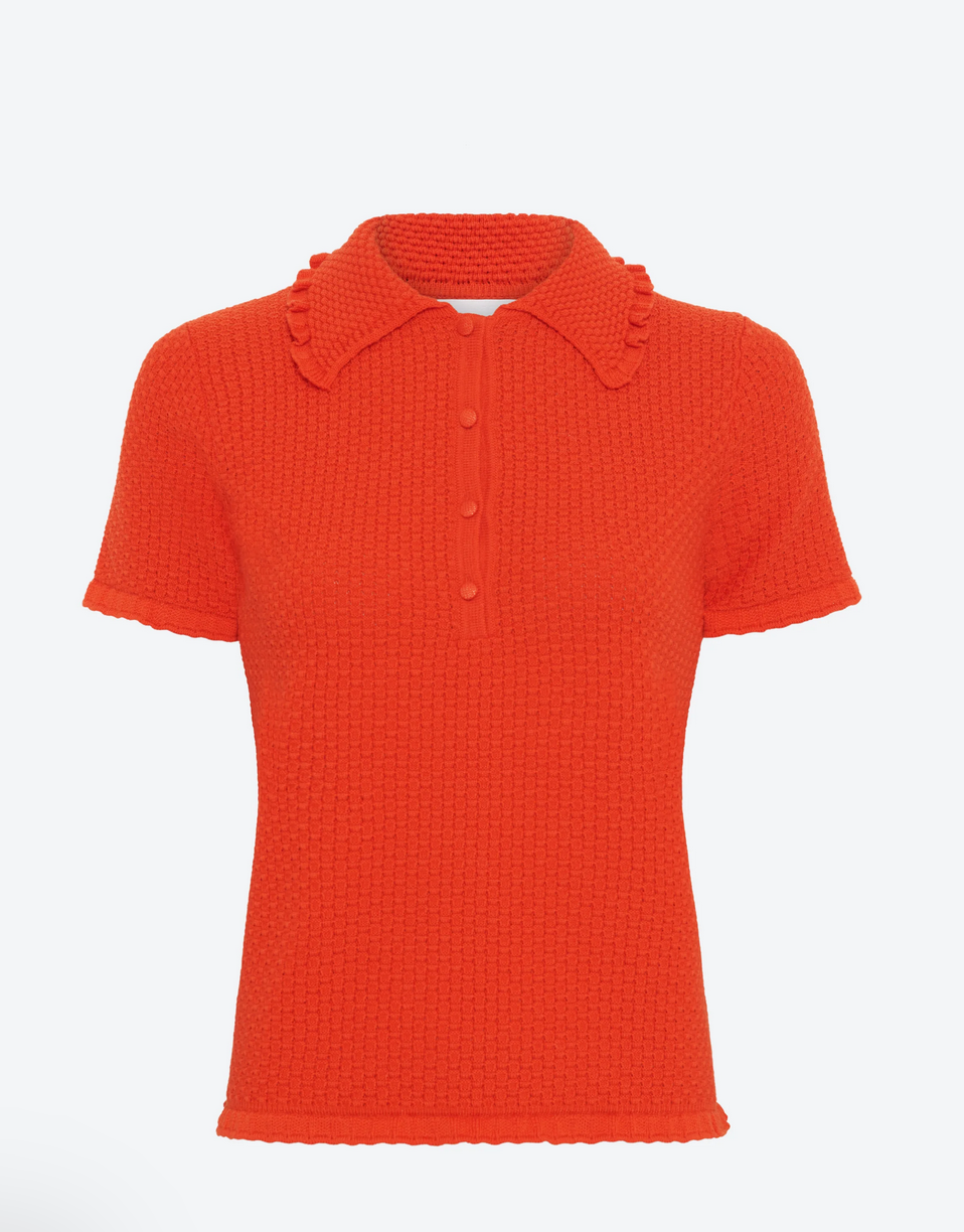 extra polo with ruffled neck blood orange