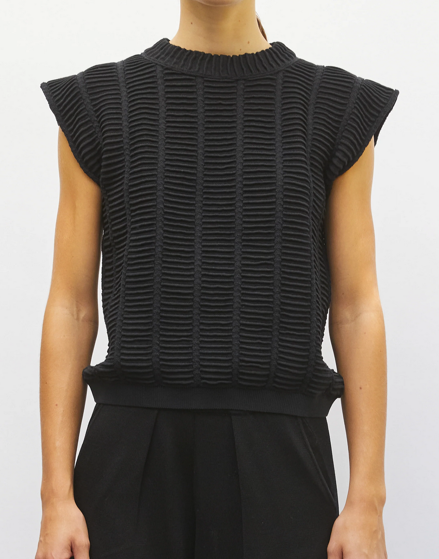 Rock top structure knit sewing deep black