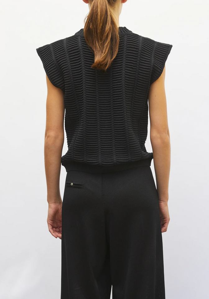 Rock top structure knit sewing deep black