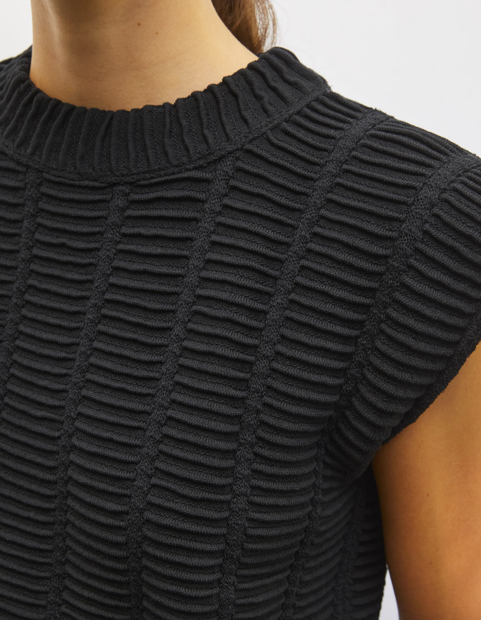 Rock top structure knit sewing deep black