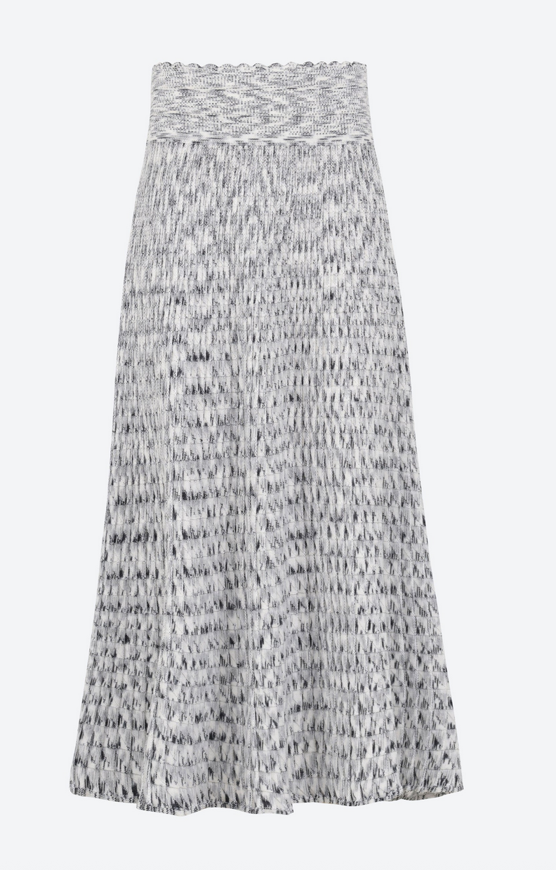 cocktail fluid skirt in an origami knit milk multi grey