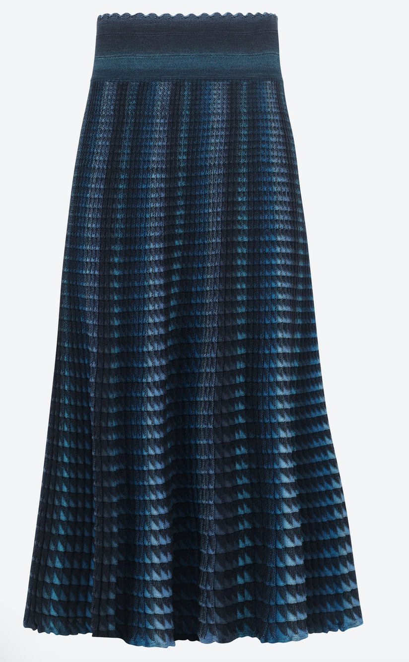 cocktail fluid skirt in an origami knit midnight-denim