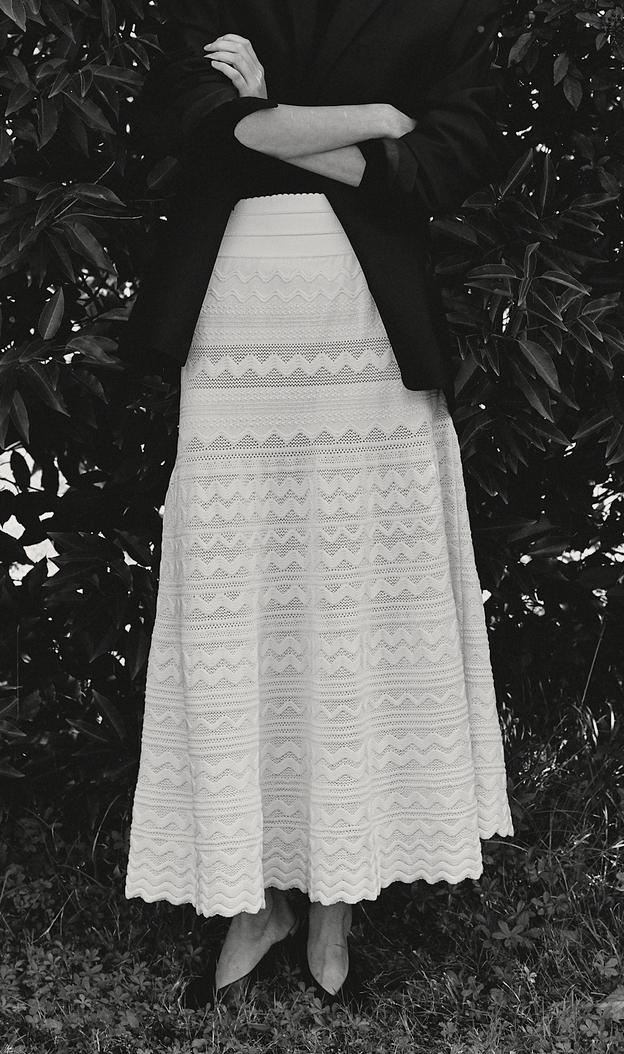 diva long skirt in a rick-rack knit milk