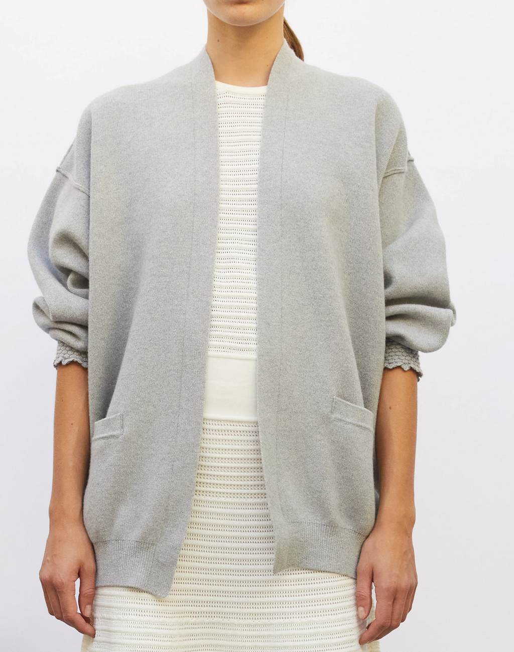 eden cardigan with smocked cuffs mouse grey