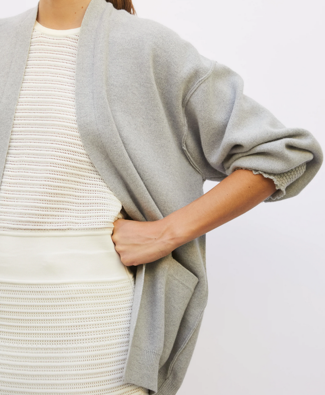 eden cardigan with smocked cuffs mouse grey