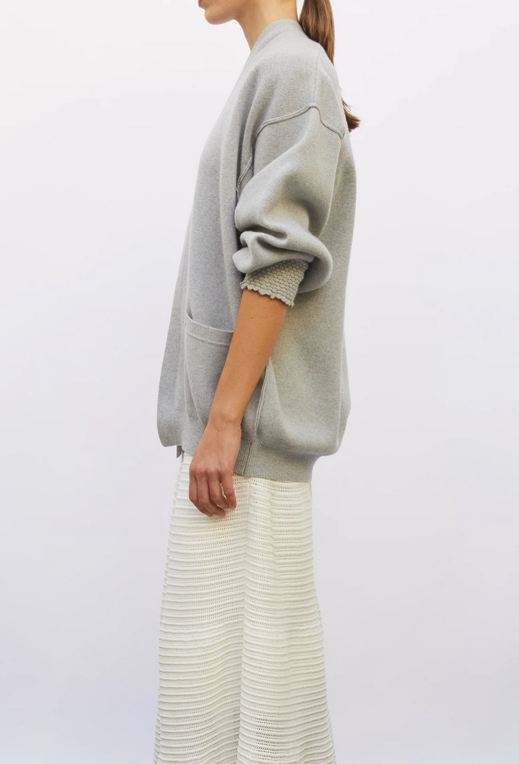 eden cardigan with smocked cuffs mouse grey