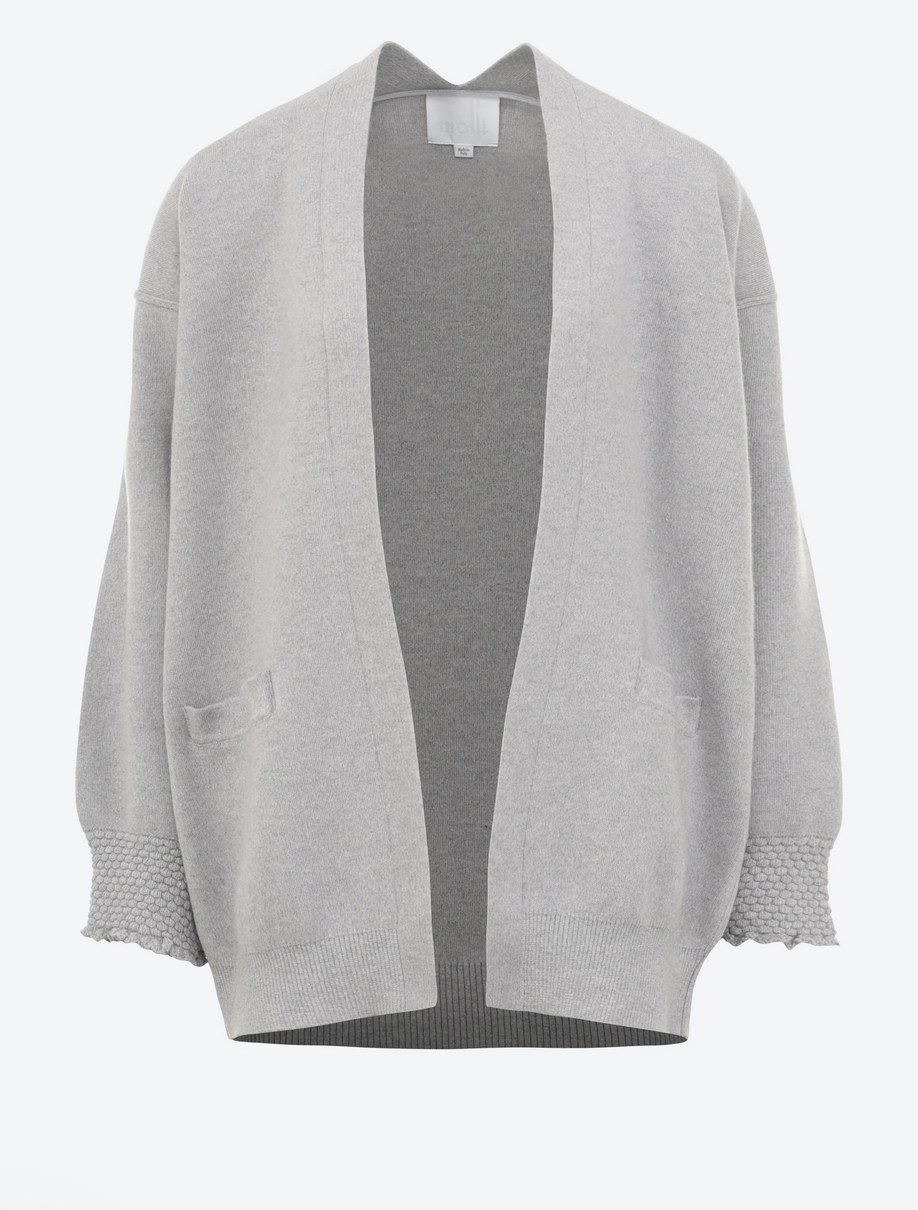 eden cardigan with smocked cuffs mouse grey