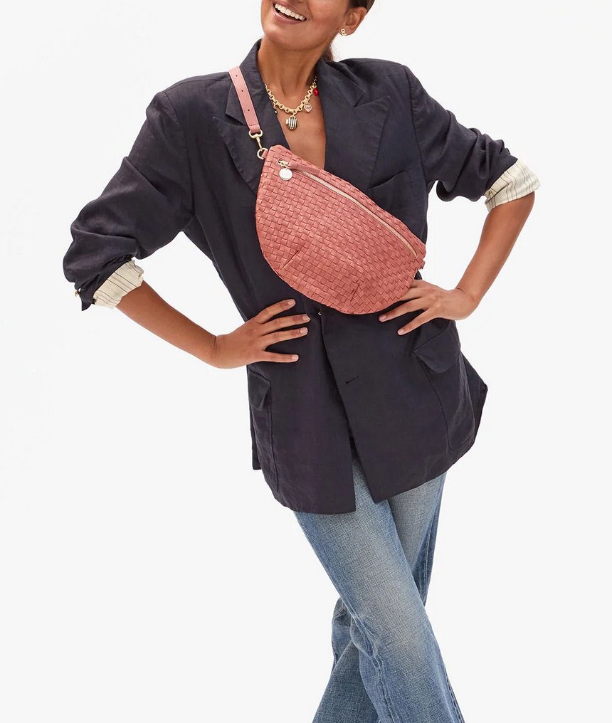 grande fanny rose clay woven checker + porcelain flower shortie strap