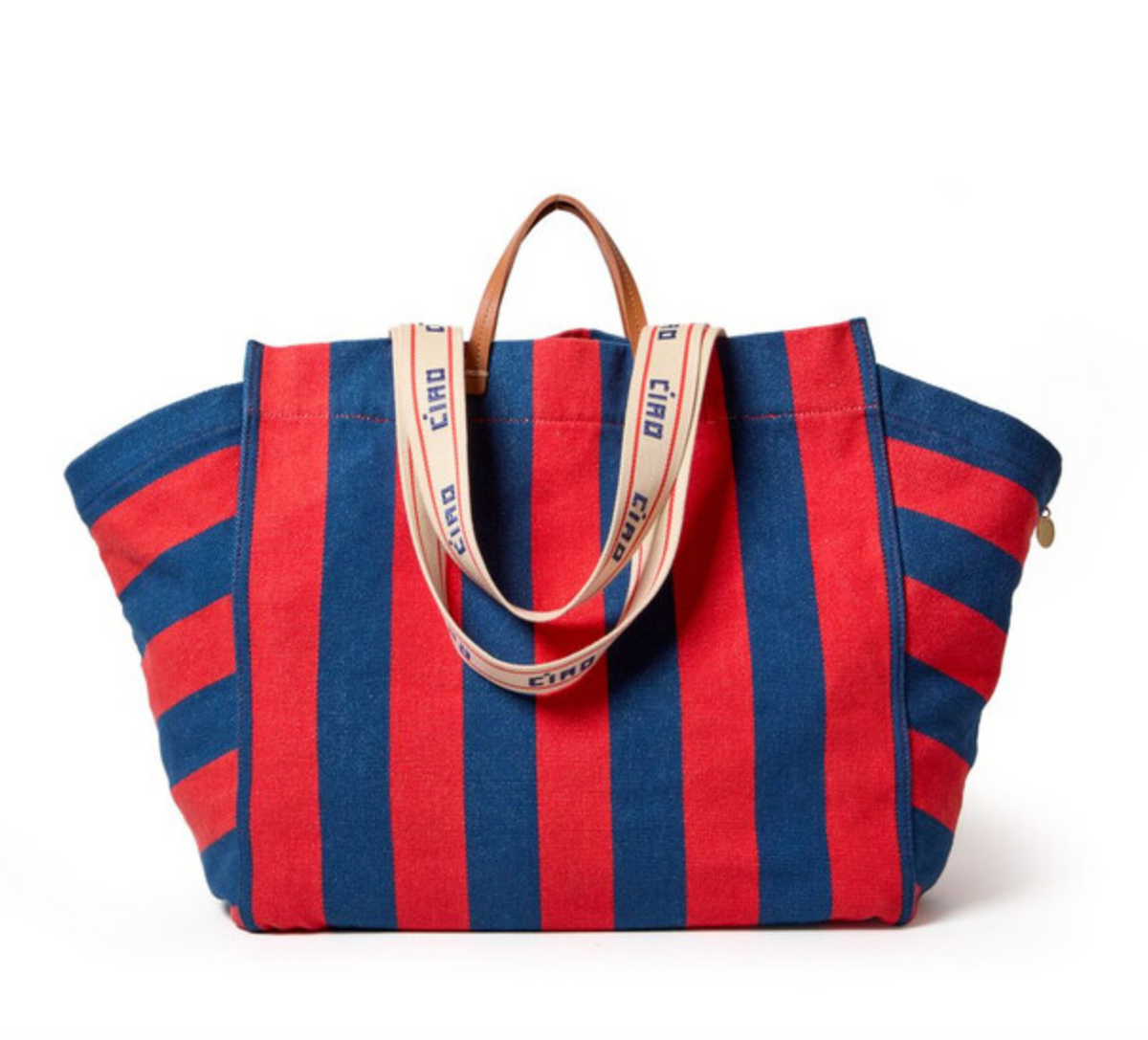 la cote tote poppy / french blue canvas stripe