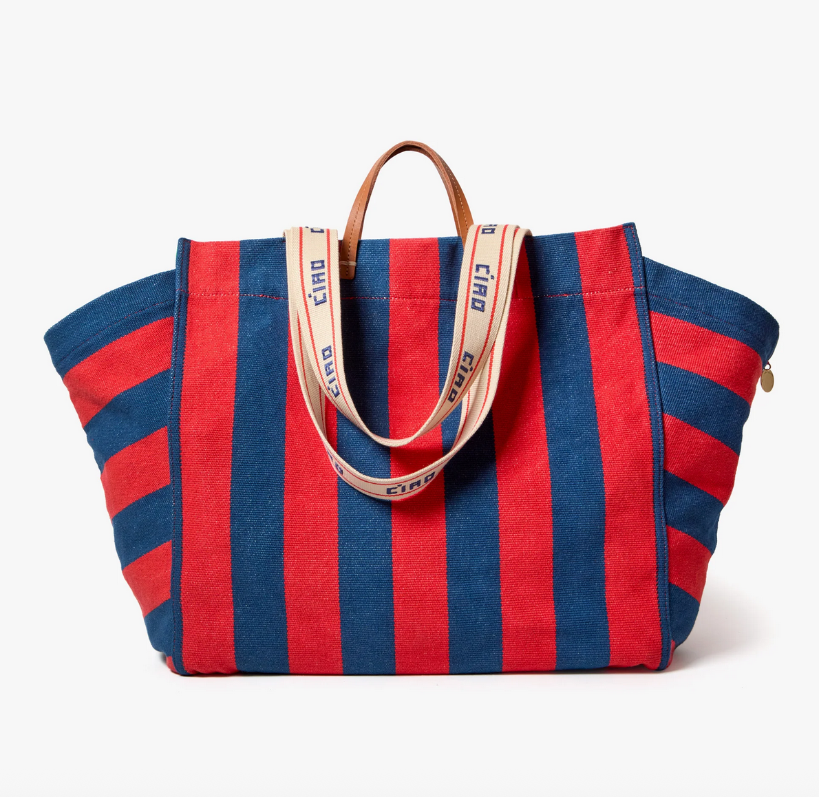 la cote tote poppy / french blue canvas stripe