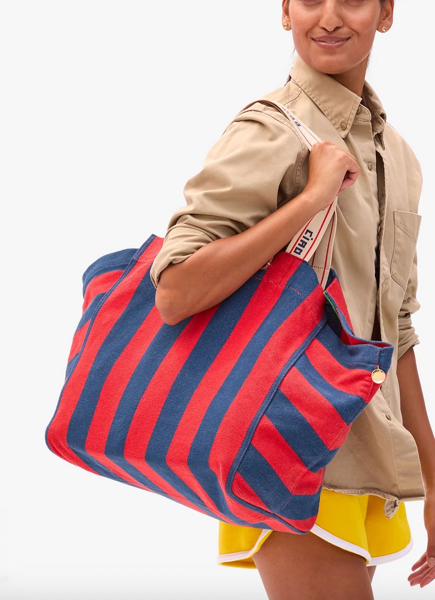 la cote tote poppy / french blue canvas stripe