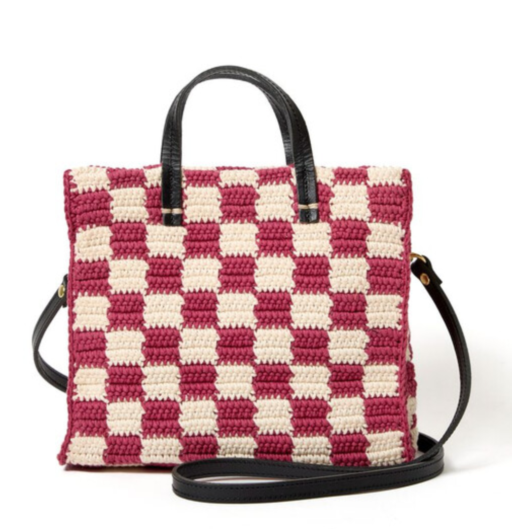 petite summer simple tote plummy/cream mini crochet checker