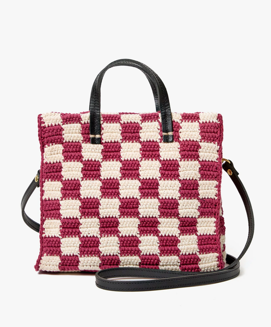 petite summer simple tote plummy/cream mini crochet checker