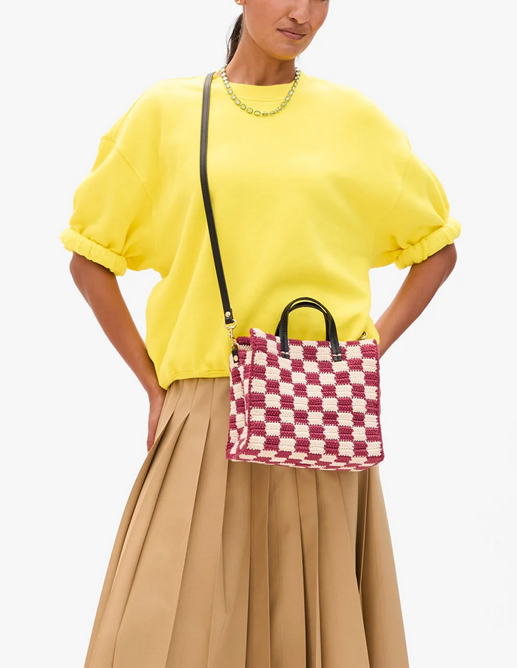 petite summer simple tote plummy/cream mini crochet checker