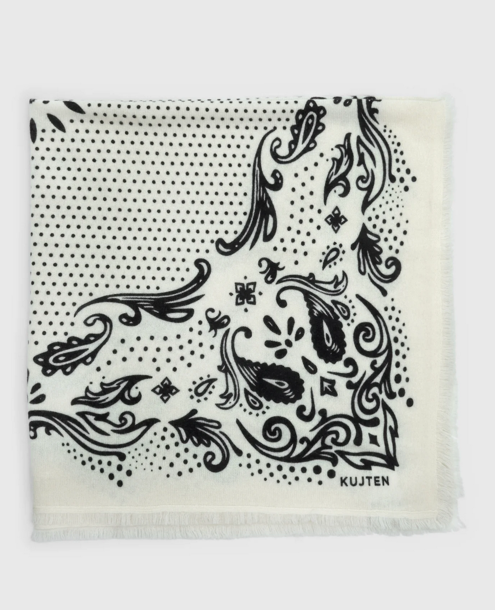 large white cashmere printed bandana scarf with dots