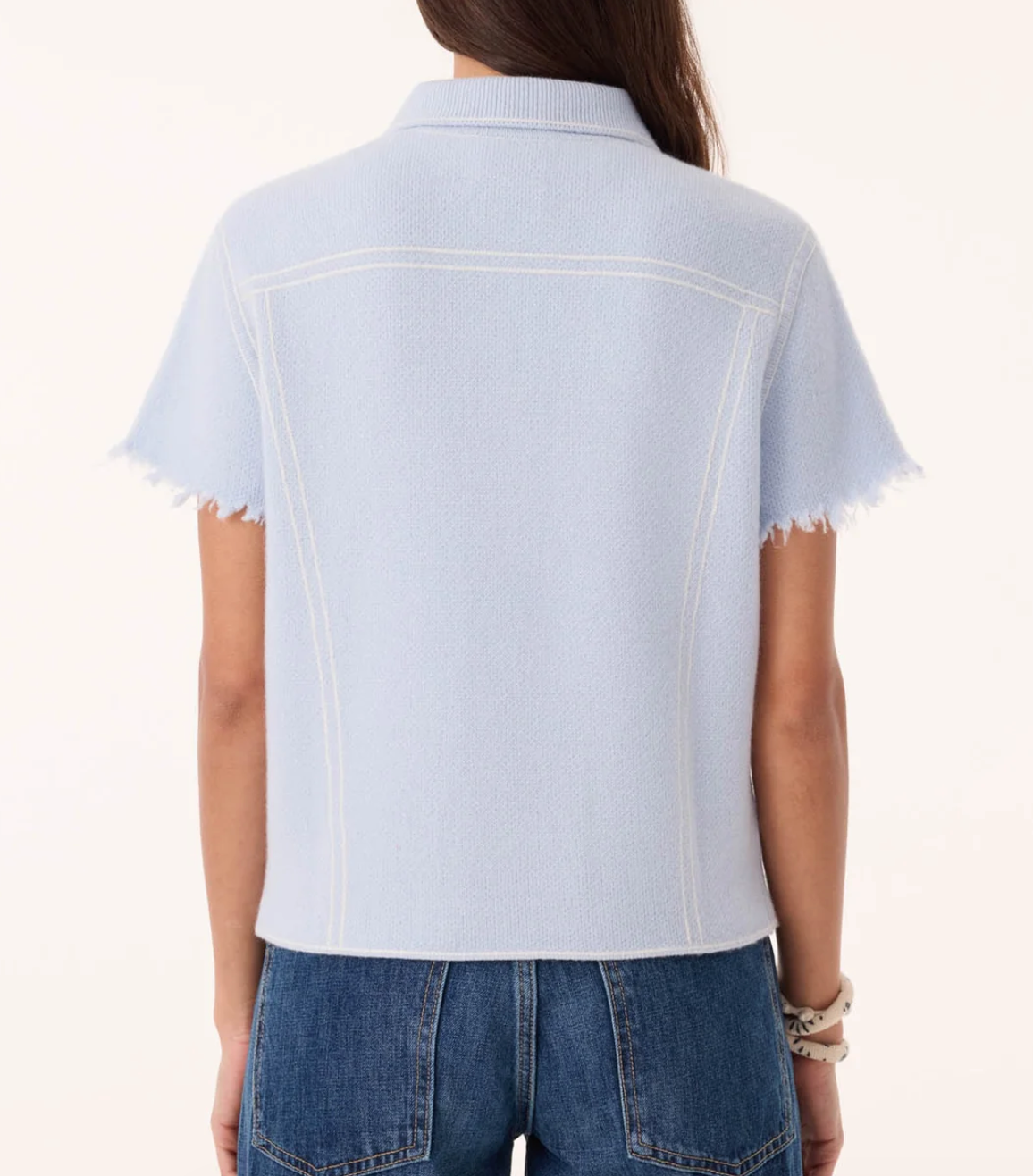 Jessinda Jacquard denim short cashmere jacket mist blue