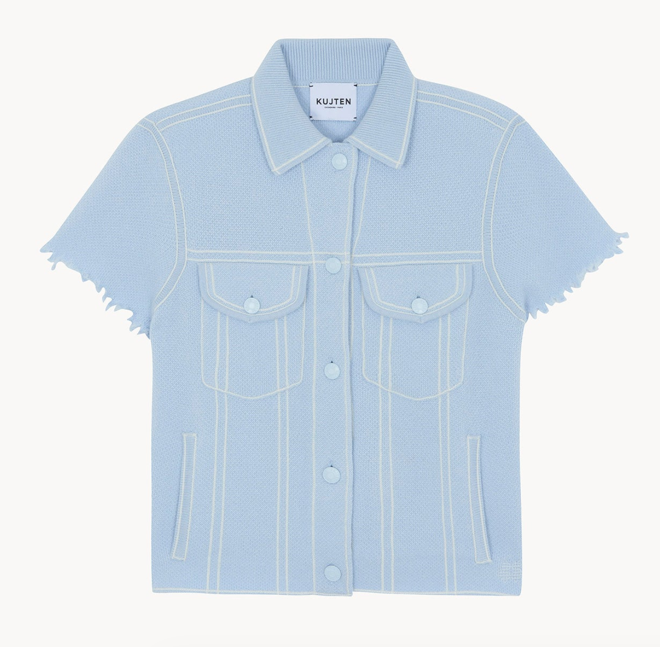 Jessinda Jacquard denim short cashmere jacket mist blue