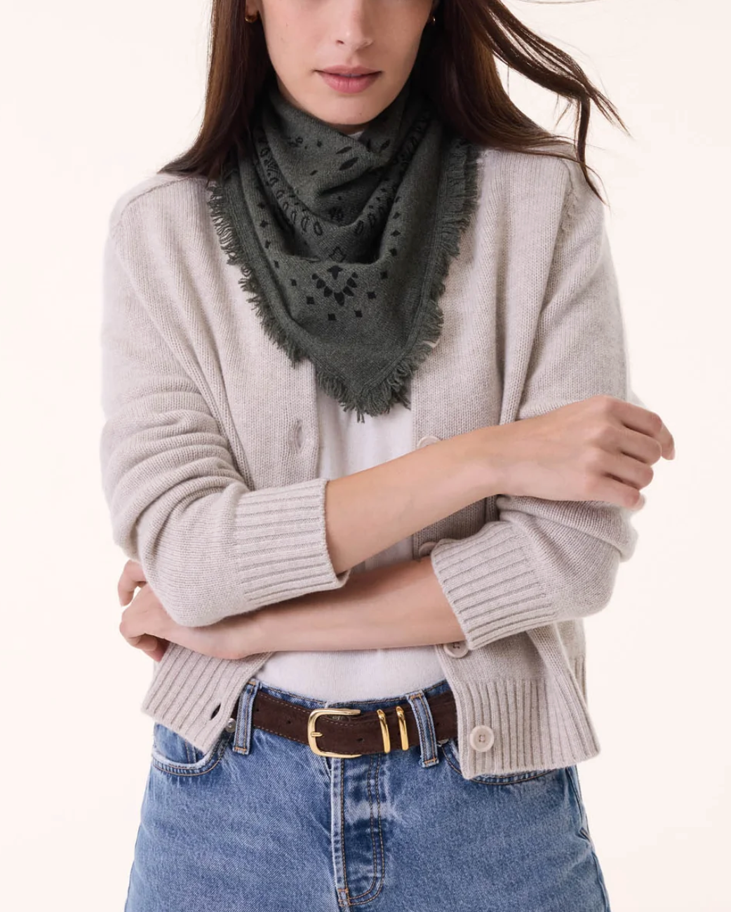 Caroline cashmere cardigan oats white avoine