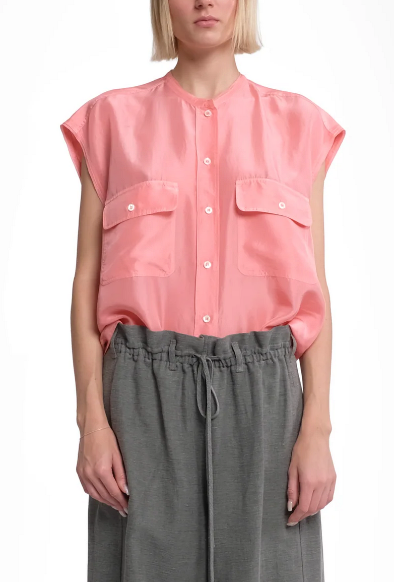 Samba sleeveless silk shirt in pink