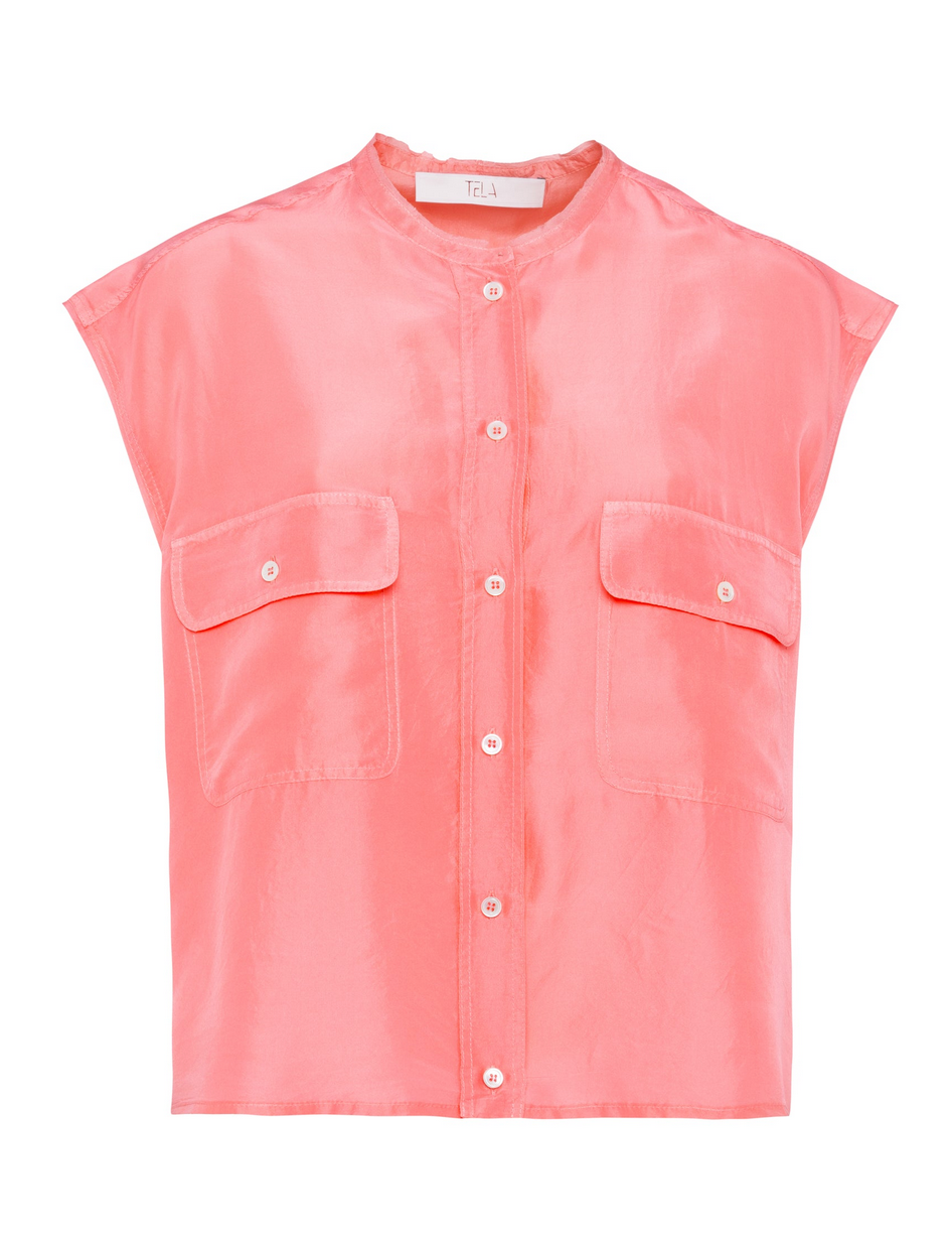 Samba sleeveless silk shirt in pink