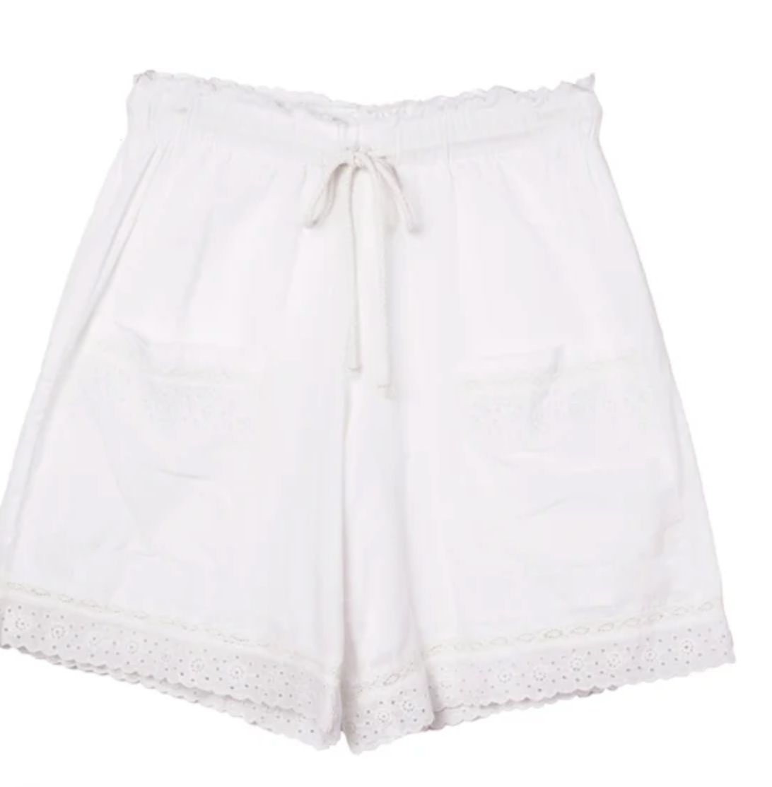 neria white embrodered cotton short