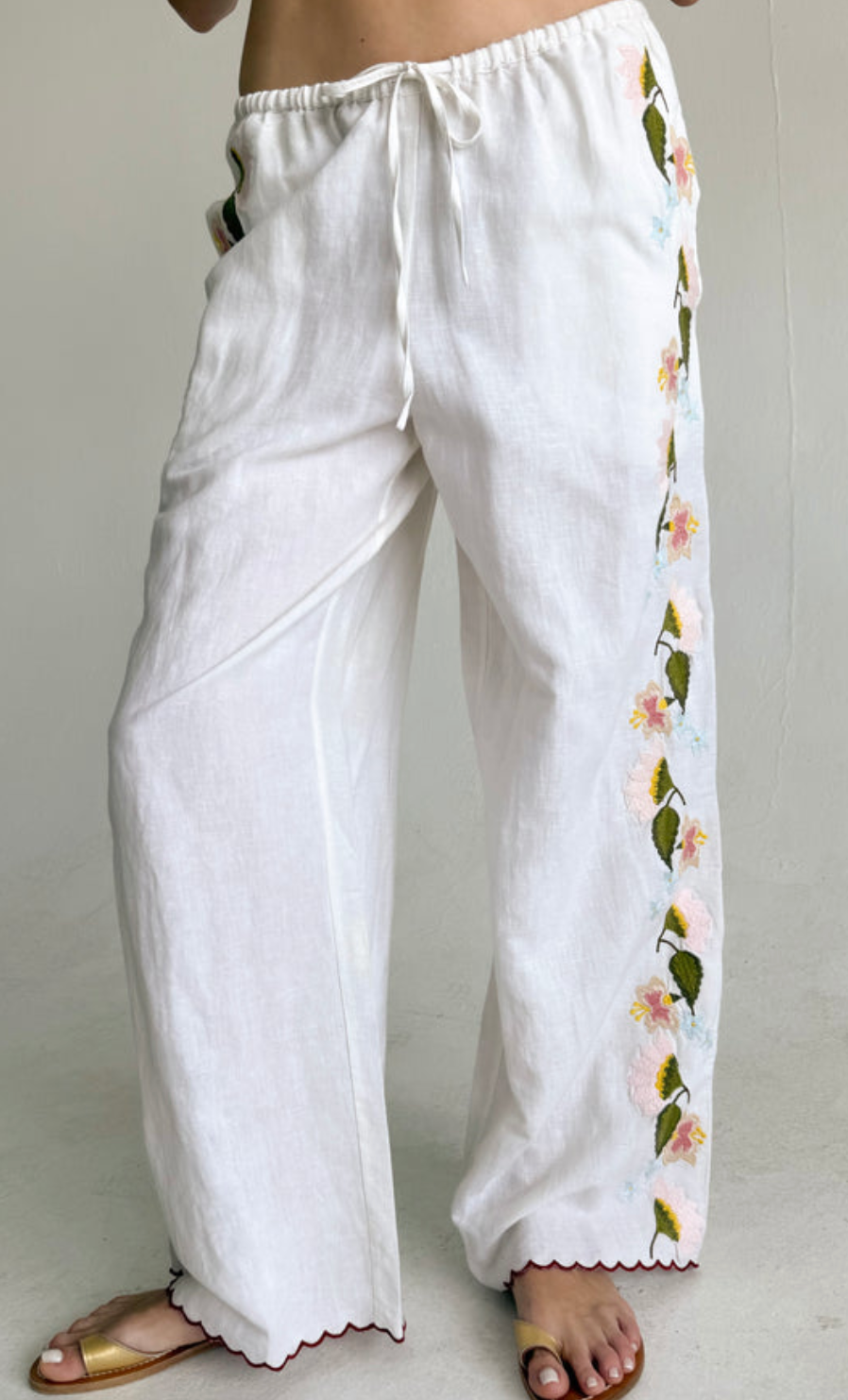 Ermmano white embroidered linen pant
