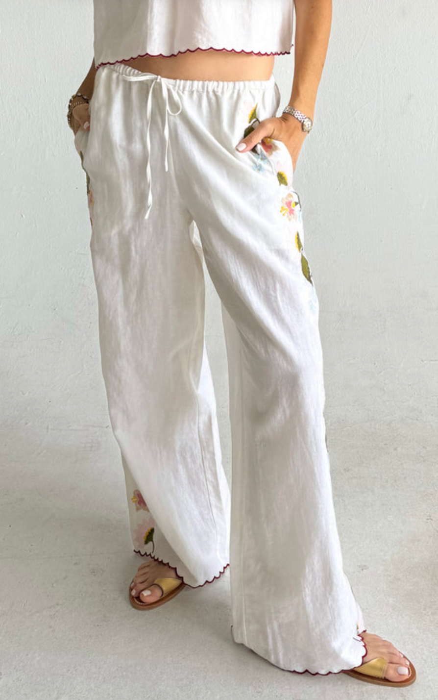 Ermmano white embroidered linen pant