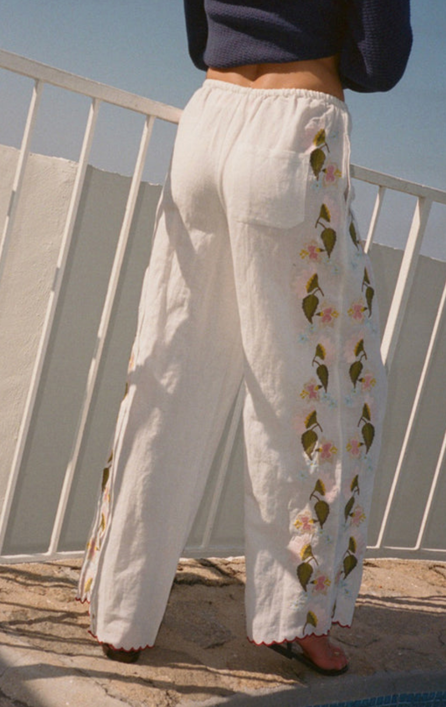 Ermmano white embroidered linen pant