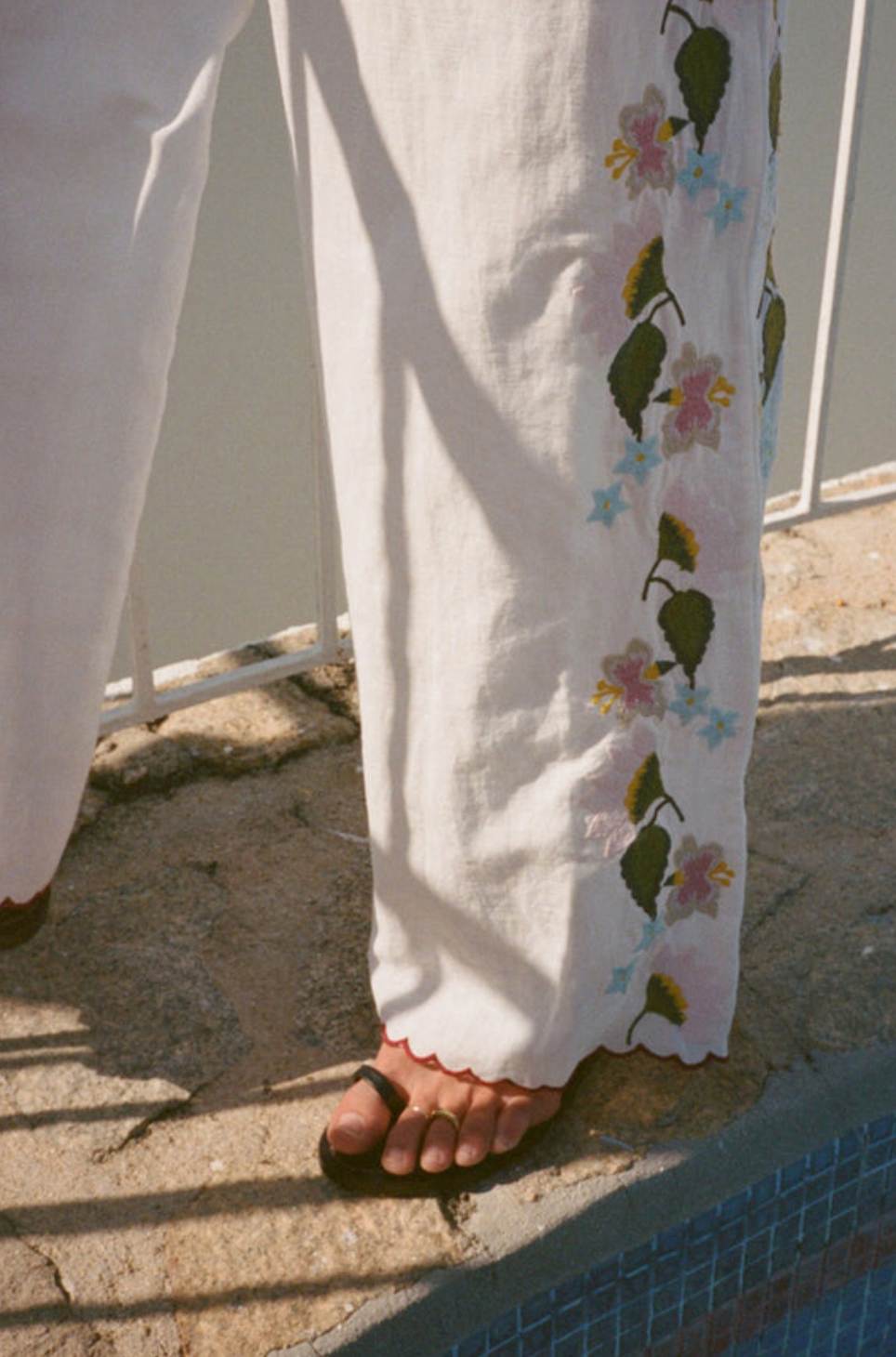 Ermmano white embroidered linen pant