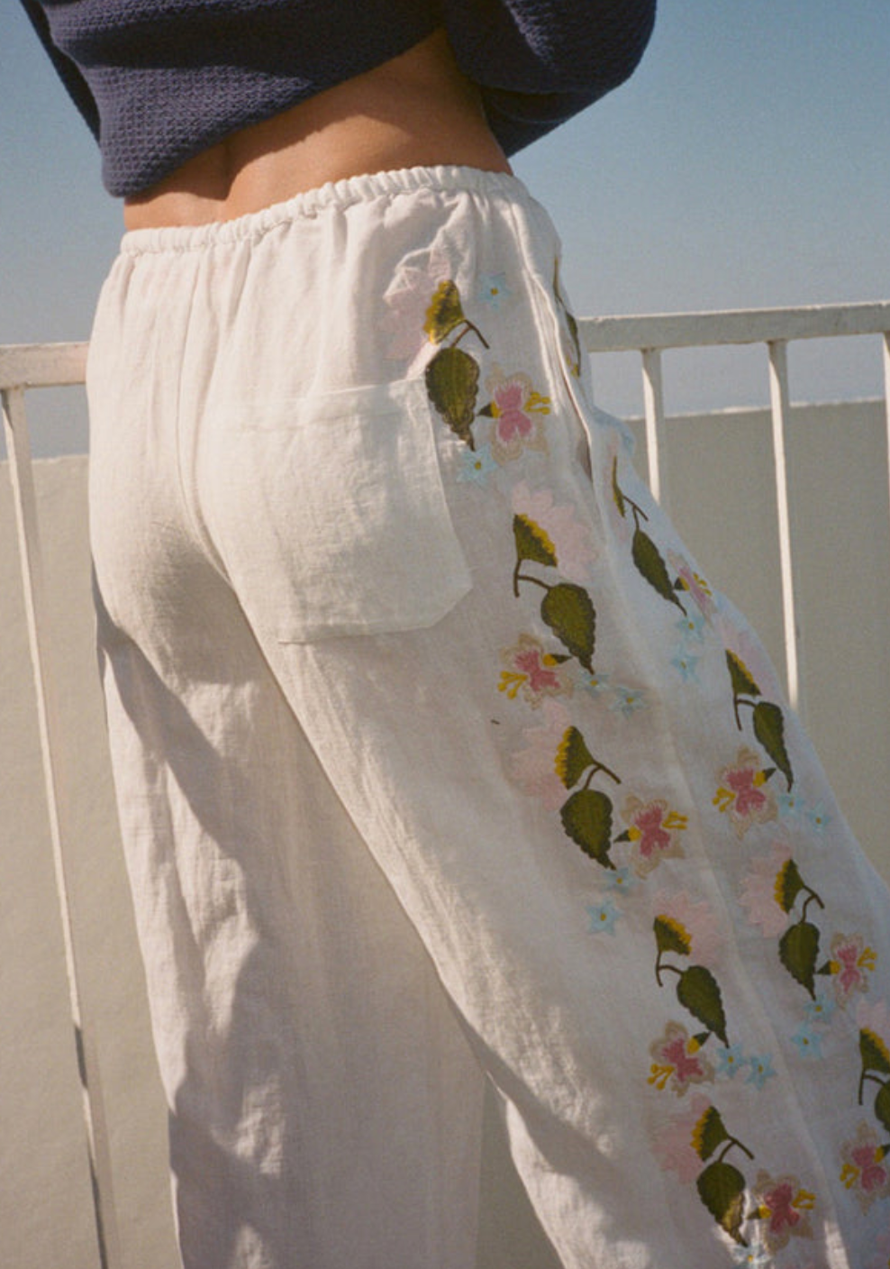 Ermmano white embroidered linen pant