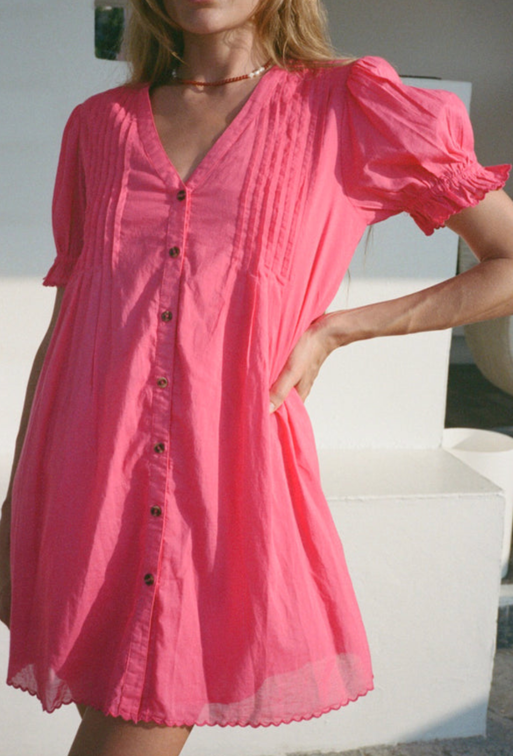 nayara guava embroidered cotton dress