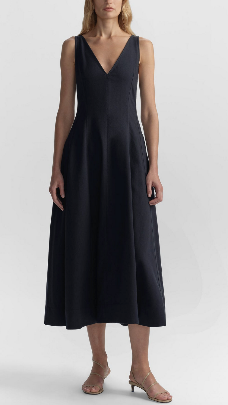 clara stretch cotton midi dress night blue