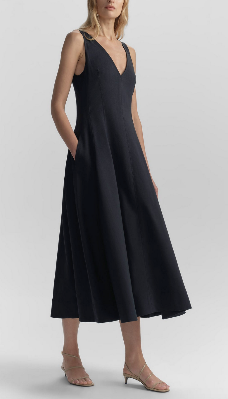 clara stretch cotton midi dress night blue