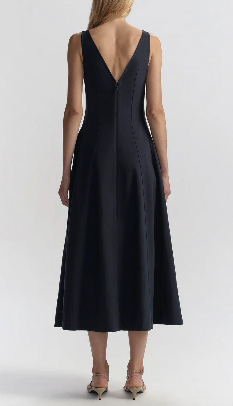 clara stretch cotton midi dress night blue