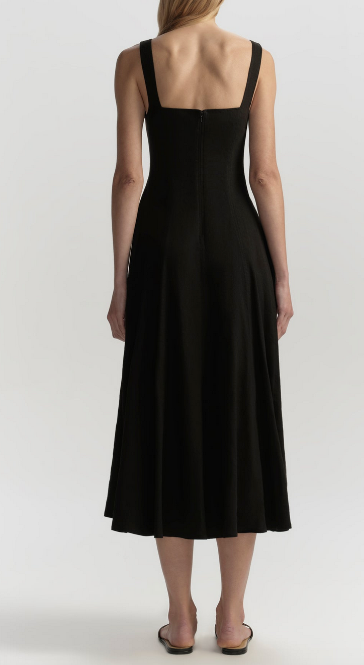 hayes button front linen midi dress black